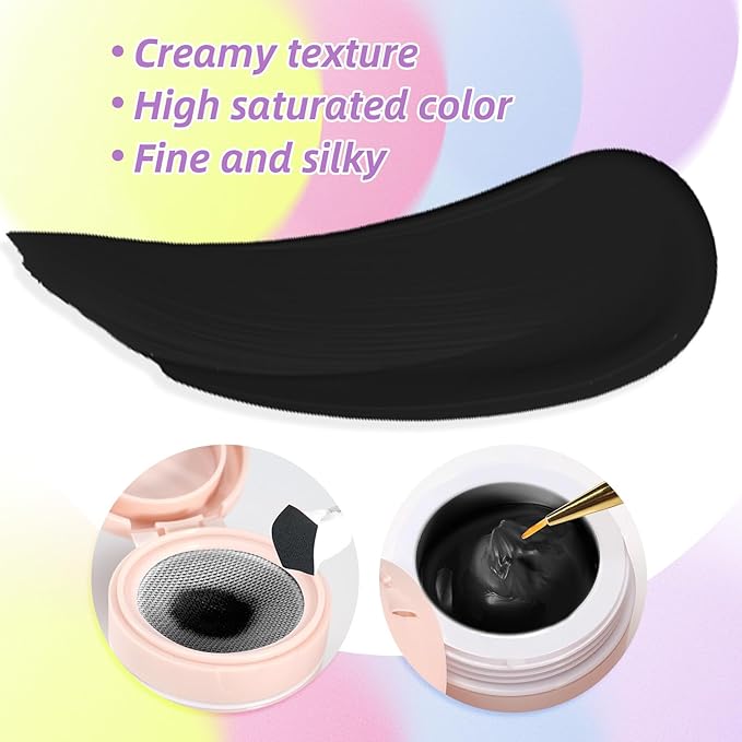 Cushion Gradient Painting Gel Kit, Black Color Ombre Nails Aura Nails Full Coverage Precise Control of Each Dip With Brush Matte Effect Non-Wipe Long Lasting Soak Off UV Led