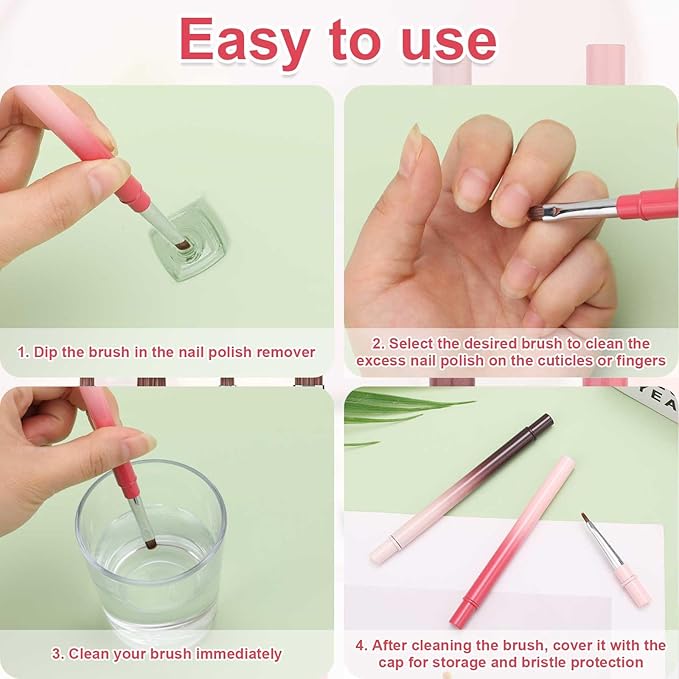 2pcs Nail Clean Up Brushes, Polish Remover Tools for Nails Art Design with Round & Angled Head Pen Supplies Manicure Accessories for Nail Painting Diy Gel Mistake on the Cuticles