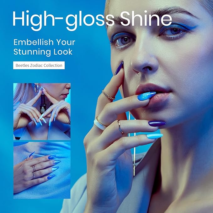 Beetles Blue Gel Nail Polish,6 Colors Baby Blue Glitter Aquarius Holy Water Collection Gel Polish Soak off Uv Led Lamp Nail Art Manicure Gifts for Women St Patrick Day