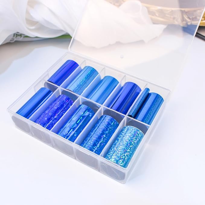 20 Rolls Blue Purple Nail Art Foil Transfer Sticker Kit - Blue & Purple Foil Transfers Decals for Nail Art