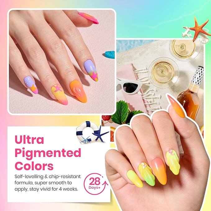 beetles Spring Gel Polish Set - 36 Colors Pastel Neon Gel Nail Polish Pink Red Green Blue Yellow Nail Polish with 4Pcs Base Top Coat Soak off Colorful Valentines Collection UV