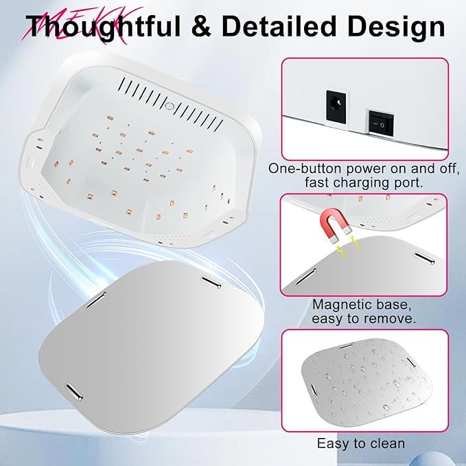 MEKK Cordless UV LED Nail Lamp, 54W UV Light for Gel Nails with Hand-Friendly Red Light, Auto Sensor Professional Flash Cure Lamp with Rotatable LCD Display for Salon and Home, Checkered Design, White