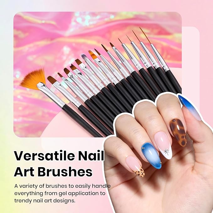 Beetles Nail Art Brushes 25pcs - Confetti Nail Art Pens Daul Ended Dotting Tools Striping Liner Brushes for Nails Flower Sculpting Tools with Palette Brush Holder DIY Home Salon Manicure Design Set