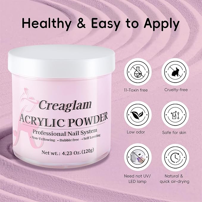 Acrylic Powder 120g 4.23oz No Lamp Needed for Nail Extensions, Bubble Free Formula Acrylic Nail Powder for 3D Art Sculpting Tips, Long Lasting Salon Quality Manicure