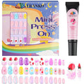78PCS Kid Press on Nails, EBANKU 3 Pack Children Fake Nail Kit Full Cover Short False Fingernails with Nail Glue for Girl Nail Decoration (Bow Tie Strawberries)