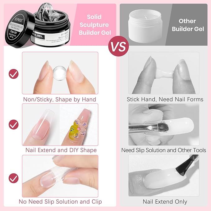 Pink Aurora and Clear Nail Extension Gel Solid Builder Gel for Nails 3D Sculpture Molding Carving Home DIY Gift for Women Girls