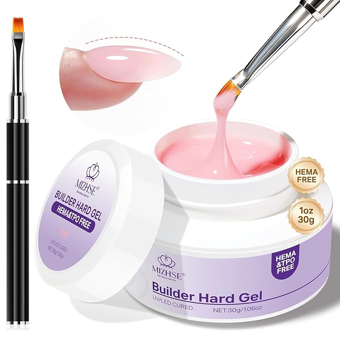MIZHSE HEMA-Free Hard Gel for Nails-1.06oz Jelly Nude Pink Builder Gel Nail Stengthener U V/LED Extension Gels for Nail Repair for Women
