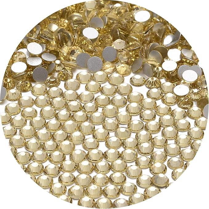 NCB 3000pcs Flatback Round Glass Nail Art Rhinestones Crystal for DIY Making Accessories Shoes, Clothes, Face Art, Bags, Manicure (Jonquil, SS4 3000pcs)