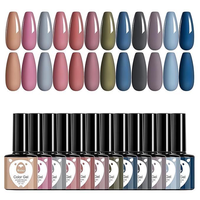 Classic Gel Nail Polish Set, 12 Colors Nude Gray Pink, Nail Polish Gel Manicure Kit (Morandi Series, 12pcs)