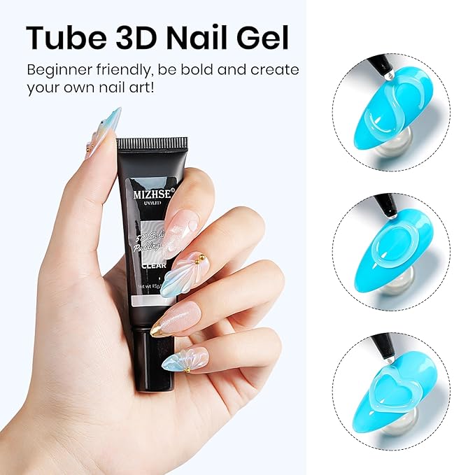 MIZHSE 3D Nail Gel and 3D Painting Gel - 3D Nail Art Sculpting 15g No Wipe U V Soak Off Gels Polish DIY Home for Drawing, Sculpture and Decoration