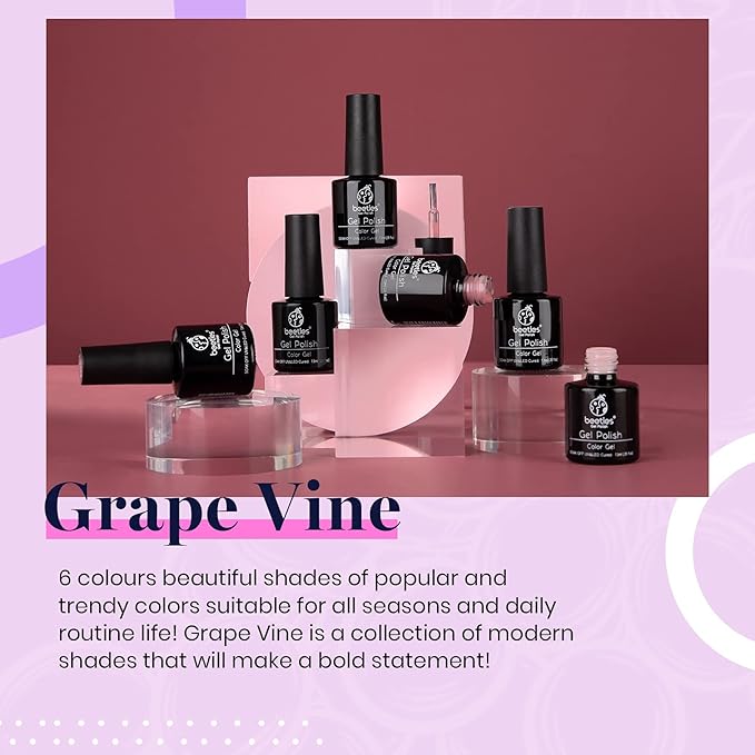 Beetles Purple Gel Polish - Grape Vine 6 Colors Purple Lavender Dark Lilac Glitter Pink Nail Polish Soak Off Uv LED Gel Nail Kit Salon Diy Nail Art Manicure Home Valentines Spring Gifts for Women