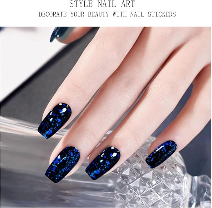 JMEOWIO Gel Nail Stickers Dark Blue Semi Cured Gel Nail Strips Wraps UV/LED Nails Art Design Decoration Accessories