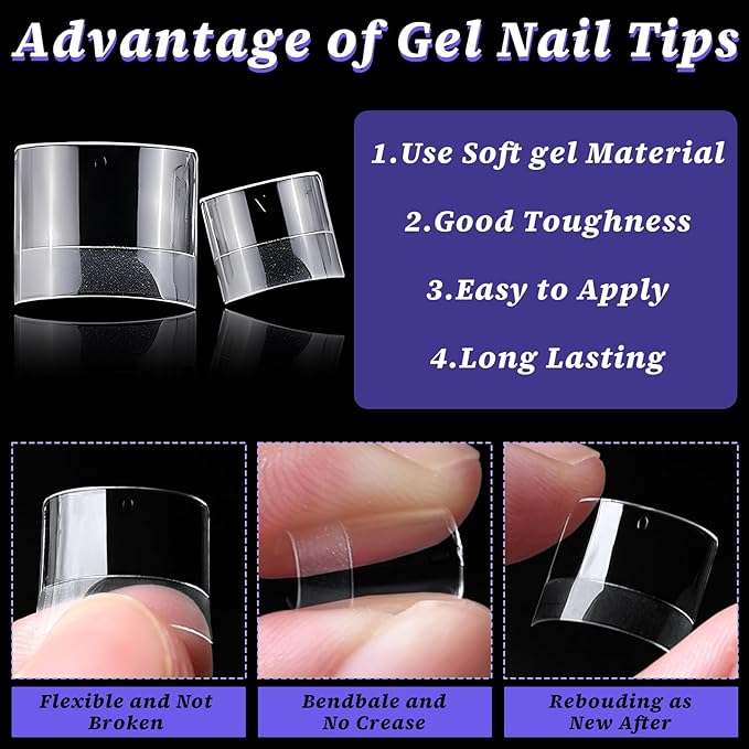 240pc Fake Toenails Half Cover Gel Toe Nail Tips Clear Press on Toenail, Short Square Fake Toes Nails Tips French Gel Toenails Extrension False Toe Nail Feet Artificial Toenail Tip
