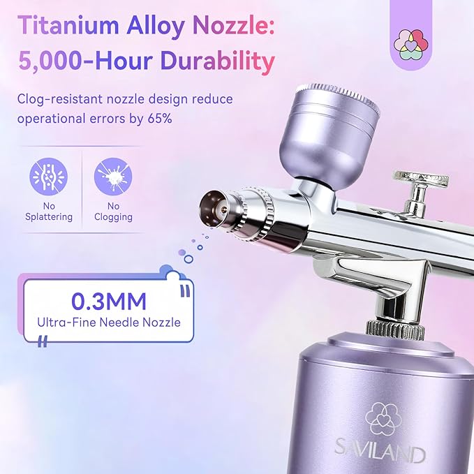 SAVILAND Advanced 30 PSI Airbrush Kit: Purple AirBrush for Nails 0.3s Instant atomization Three-Mode Limitless Nail Art Creativity & Salon-Perfect Instant Color Nail Airbrush Machine for Ombre French