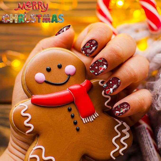 12 Sheets Christmas Nail Wraps Full Stickers Nail Polish Strips, DIY Self-Adhesive Nail Art Decals Santa Claus Xmas Tree Snowflake Pattern with 2 Piece Nail Files for Party Decor (168 Pieces)