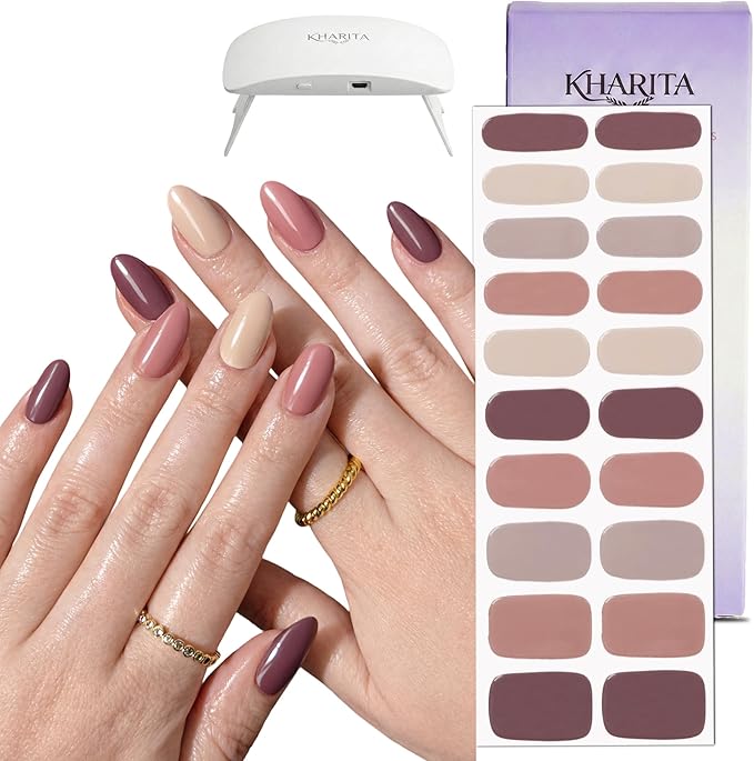 Semi Cured Gel Nail Strips – Real Gel Nail Polish Wraps for Brittle Nails | Waterproof Long Lasting Easy Peel-Off Removal | Hema-Free | 20-Piece Spring Flower Salon Kit with UV Lamps