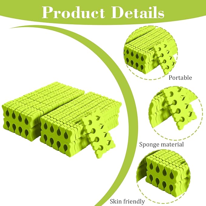 100 Pcs Sponge Toe Separators Soft Finger Separators Premium Pedicure Tool Kit Flexible Toe Divider Spacer for Polishing Pedicure Manicure Coating Nail Art Beauty Accessories (green)