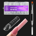 3D French Form with Dual Ended Brush, 120 Pcs 15 Sizes Magic Reverse French Nail Extensions Form for Large Wider Normal Petite Beds, 3D Space Mold for Salon Manicure Art