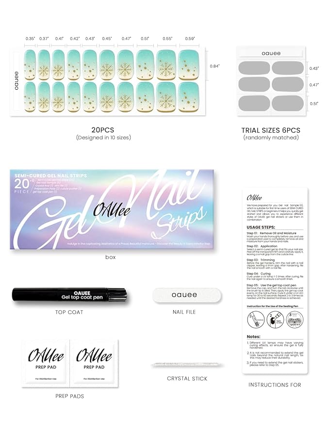 Semi Cured Gel Nail Strips | Built-In Gel Top Coat | UV Light Required | Salon Quality, Easy Application And Removal (Gilded Snow Globe Reverie ）