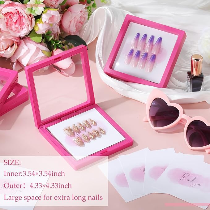 meekoo 30 Pcs Press on Nail Packaging Box with 90 Pcs Adhesive Double Sided Tape Artificial Nail Display Case Storage Container Box Acrylic Packaging Organizer for Home Salon Art (Rose Red)