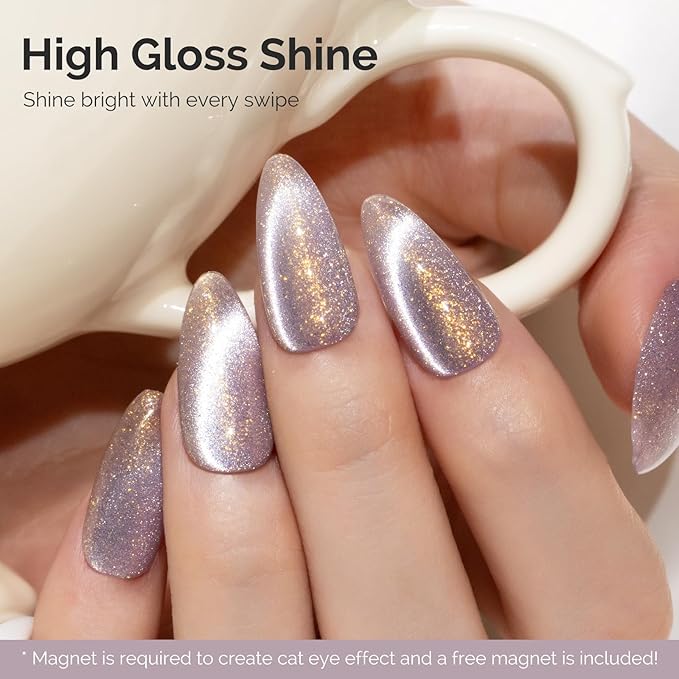 MelodySusie Starry Cat Eye Gel Nail Polish, 0.5 Fl Oz Light Pink Glitter Holographic Magnetic Nail Polish with Magnet, UV Nail Polish for Nail Art Manicure Salon DIY at Home G1703