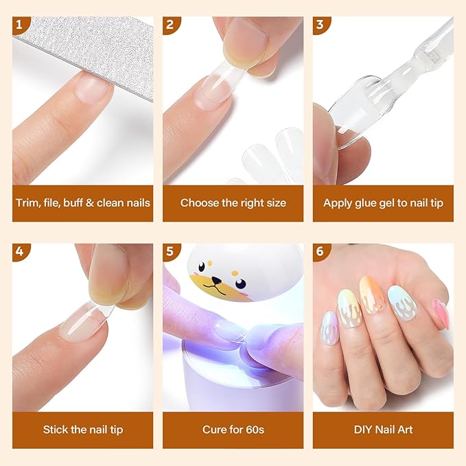 Nicedeco Gel Nail Tips Short Square Shape Nails, 504Pcs Pre Shaped Soft Tips Full Cover False Nails for Gel Nail Extensions Press on Nails - 011