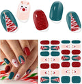 Semi Cured Gel Nail Strips,28 pcs Christmas Nail Stickers for Women,Long Lasting Gel Strips with Any UV Light,Red Green Christmas Sticker for Nails Easy to Apply