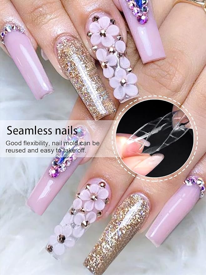 EBANKU 120Pcs Poly Extension Gel Dual Nail Forms - Square Clear Coffin Nail Molds, 12 Sizes for Gel Manicure & DIY