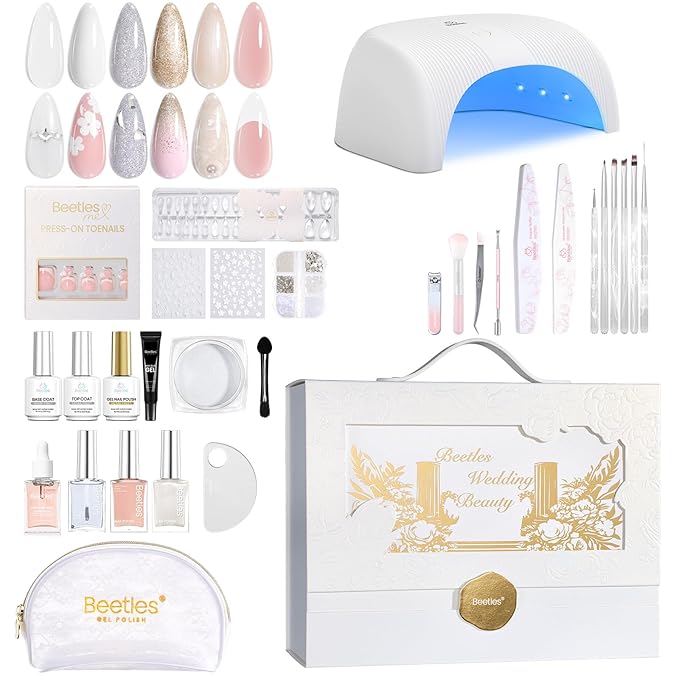 Beetles Gel Nail Polish Kit with UV Light - Wedding Beauty French Manicure Kit, 15ml UV LED Soak Off French Tip Gel Polish Set with Nail Tools Valentines Nails Decoration - Gifts for Her