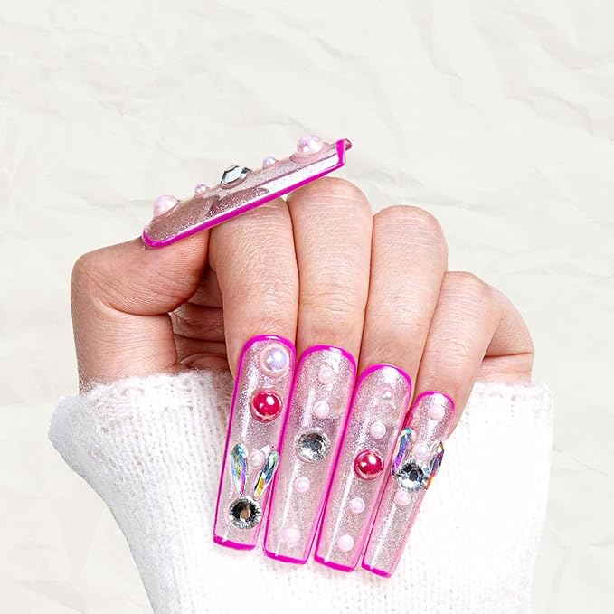 LOVFUL Mid Length Press on Nails After School | Handmade Acrylic Press ons | Reusable Fake False Nails | Square Mid Length 1.7 in | H161-L