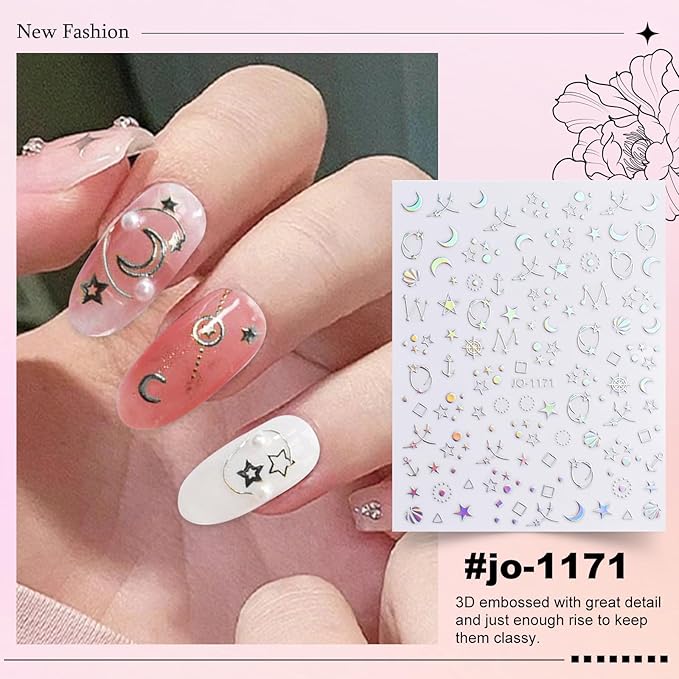 12 Sheets Aurora Nail Art Stickers Star Smiling Face Love Heart Nail Decals Self-Adhesive Pegatinas Uñas Glitter Holographic Nail Sticker for Women Girls Nail Art Design Decor Accessories 807-12