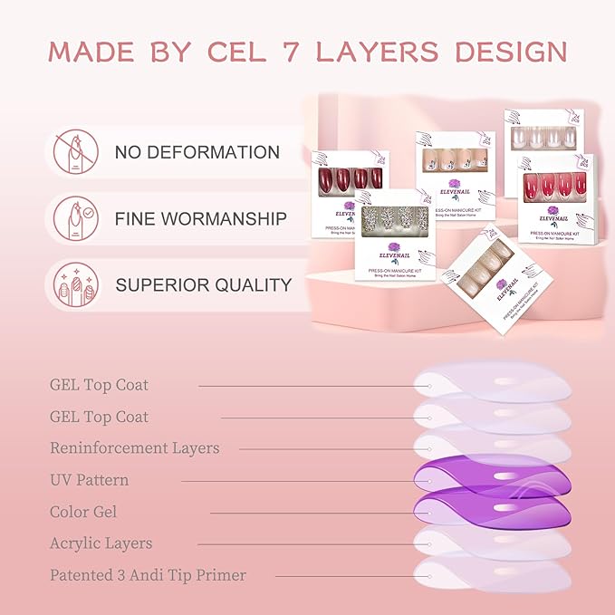 Medium Length Almond Press on False Nails Red Gradient French Fake Nails Salon Manicure Reusable Nails Art Tips DIY at home