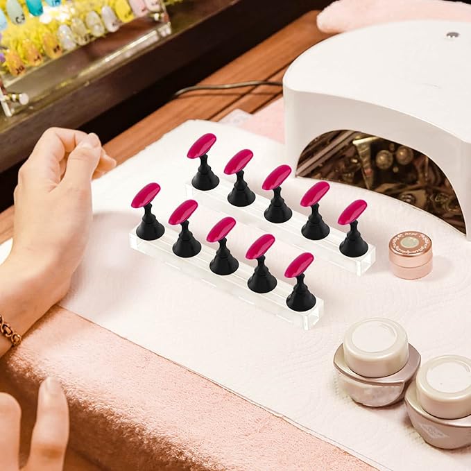 Nail Stand Acrylic Nail Art Display Stand Magnetic Nail Tips Practice Holder 54 Pcs Reusable Adhesive Putty for DIY Painting Nails Stand kit (Black)