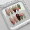 Luxury Press on Nails Medium Almond Handmade 3D Unique Reusable ABS Material Fake Nails French Tip False Nails with Designs Starfish Water Drop Red Flower Glossy Glue on Nail Thick Acrylic Nail(M)