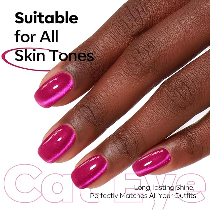 modelones Hot Pink Cat Eye Gel Nail Polish Pink Glitter Holographic Pink Cat Eye Neon Shimmer Reflective Translucent U v Gel Magnetic Nail Polish 15ML