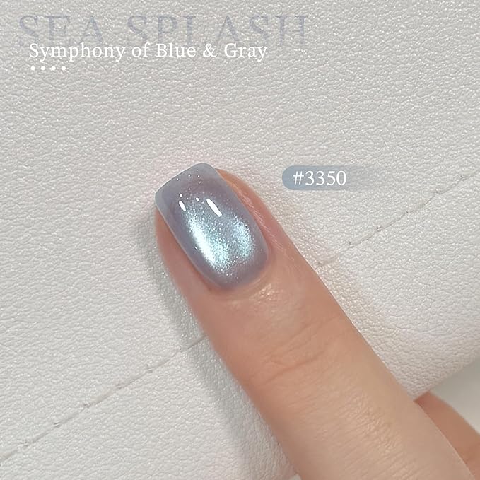 GAOY Cat Eye Gel Nail Polish Set with Magnet, 6Pcs Silver Blue Green Icy Summer Holographic Cat Eye, Reflective Translucent UV Gel, Sea Splash