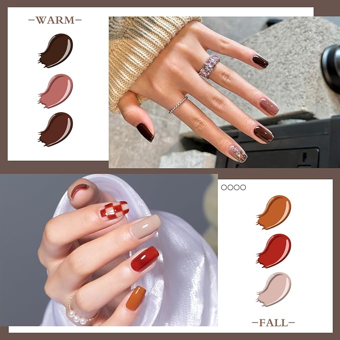 38 PCS Gel Nail Set, 32 Colors Dark Red Brown Grey Earthy Shades Gel Polish Set, with Gold Silver Glitter and Glossy Matte Top Coat, Base Coat Builder gel, for Women Gift Kit