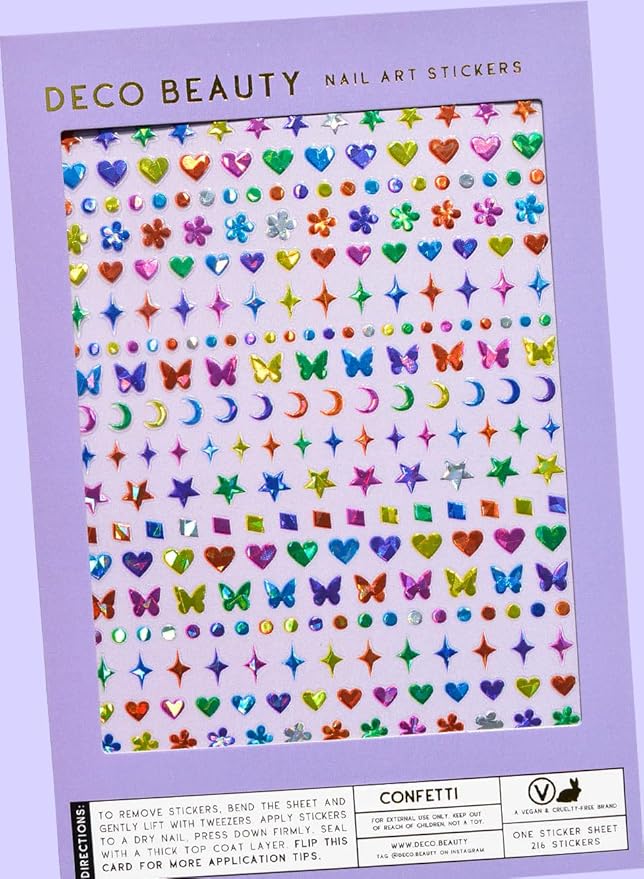 Deco Beauty Confetti -Super Thin & Easy-to-Apply Nail Art with The Cutest Designs-Durable & Long-Lasting Nail Art Stickers and Decals for Women, for DIY at-Home Manicures & Salon-Quality Nails