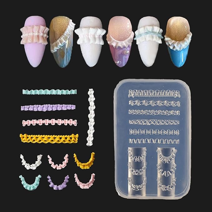 Lace Nail Art Mold French Skirt Transparent Silicone Mould Embossed Stencils Casting Molds DIY Crystal Nail Tools Handmade Craft Template Carving Mould for Women Manicure Decoration