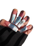 HAND-PAINTED White Press Ons Neon Small Press on Nails Long French Press on Nails Coffin Medium Short Nail art Fake Nail Art Kit with 7g Glue on Nails Handmade Almond Square Nails (TJ-8, Custom)