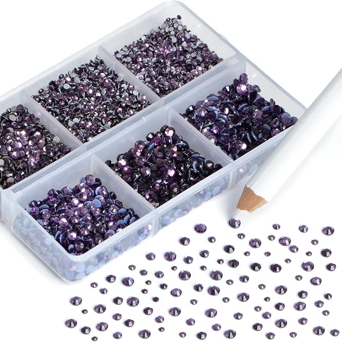 NCB Hotfix Iron on 8000pcs Crystal Rhinestones Round Gem for Crafts Decoration DIY Jewelry Making with a Picking Pen (Tanzanite, 6Sizes SS3-SS12)