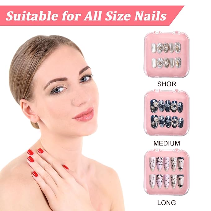 4PCS 2.95" Nail Art Display box Acrylic Press On Nail Storage Box Packaging Box with Adhesive Double Sided Tape for Nail Business Nail Art Nail Salon(Pink)