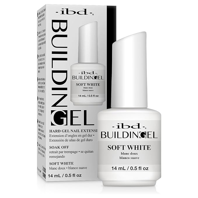 IBD Building Gel, Hard Gel Nail Extension, Soft White - for Nails Extensions, Sculpting, & Overlays, Self-Leveling UV/LED for Strong Nails, 0.5 oz