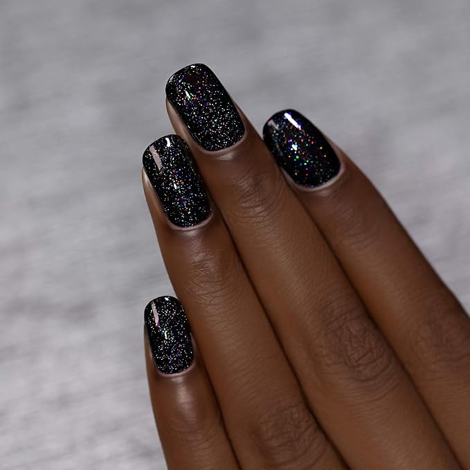 ILNP Party Bus - Black Rainbow Flake Holographic Shimmer Nail Polish, Chip Resistant, 7-Free, Non-Toxic, Vegan, Cruelty Free, 12ml