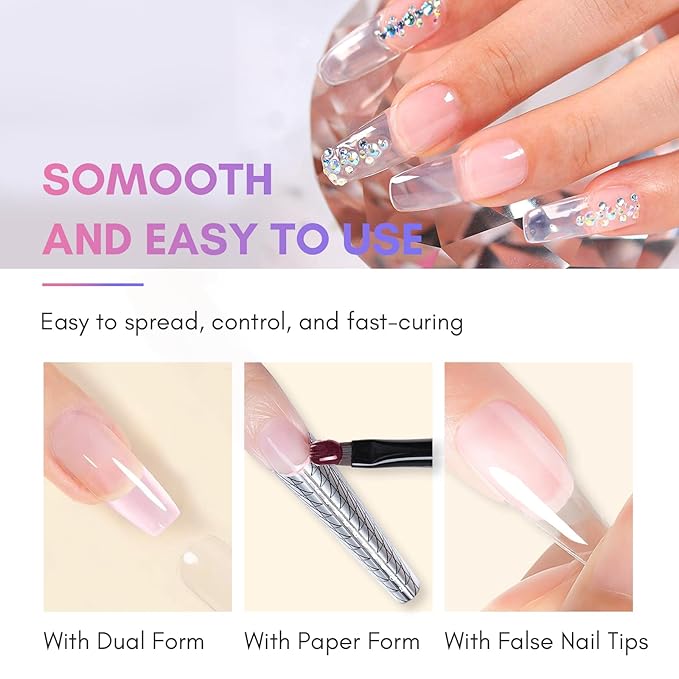 Makartt Poly Nail Gel Kit, 6 Pcs Clear Pink White Colors Builder for Extension Set, Long Lasting Hard Gel for Nails Strengther, All in One Nail Thickening Solution Kit Salon Home French Manicure