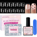 Short Square Press On Nails For Girl, 216Pcs Pre Etched Clear Press On Nails Kit For Kids,Full Cover False Nail with 3 in 1 Nail Glue, Fake Nails Extension Set for Home DIY 12size