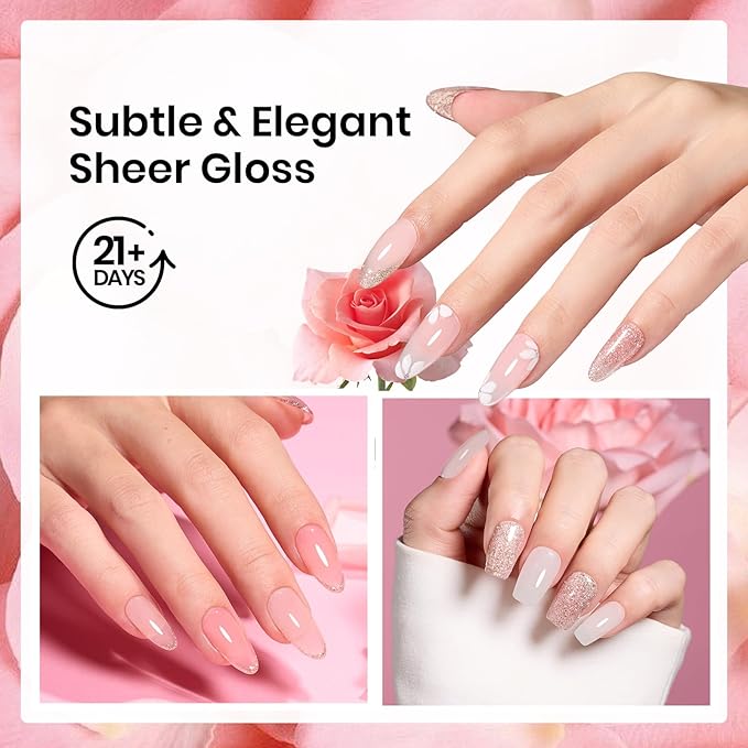 Beetles Dip Powder Nail Kit, All Season Nude White Pink Glitter 4 Colors Dipping Powder with with Base Top Coat Activator and Tools for French Nail Art, Easy DIY Home Manicure Salon Blush Champagne