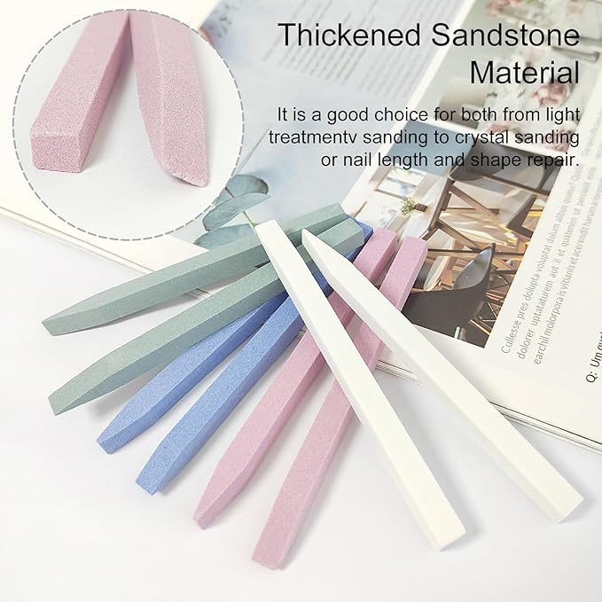 8 Pieces Stone Nail File and Pumice Stone Stick Set - Nail Cuticle Pusher and Buffing Tool for Home and Salon Use
