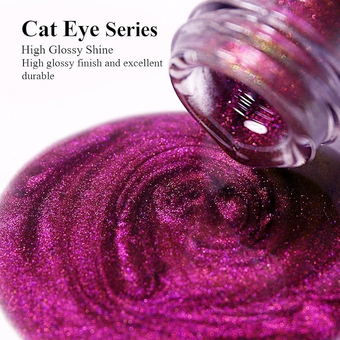 Imtiti Cat Eye Gel Nail Polish, 15ML Pink and Purple Two Flashes Glitter Cat Eye Gel Polish with Magnet UV LED Magnetic Gel Nail Polish Dopamine Iridescent Sparkly Home DIY Manicure Nail Salon Kit