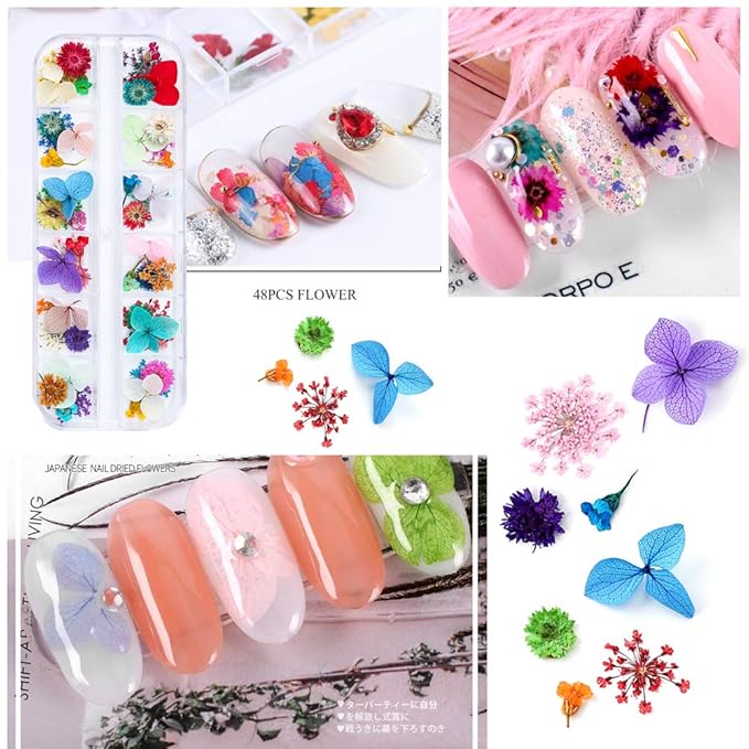 108 Pcs Dried Flowers for Resin Nail Art 62 Colors 3D Dry Flowers for Nails 2 Boxes Small Tiny Dried Flowers for Nail Art Little Pressed Real Natural Flower Nail Art Design Decoration Supplies